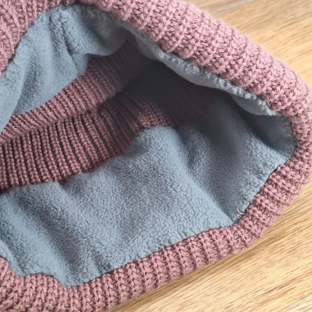 Carhartt Womens Hat Pink Pom Fleece Lined Knit Faux Fur Beanie Soft Mauve